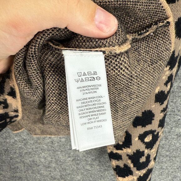 Nicole Miller Sweater Pullover Women XL Brown Animal Print Knit High Neck Rayon - Picture 4 of 7